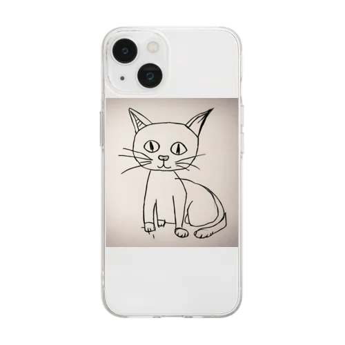 猫の絵 Soft Clear Smartphone Case