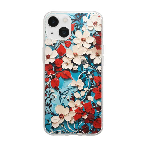 ブドウの木と花に彩られた美しいアクリル絵画 Soft Clear Smartphone Case
