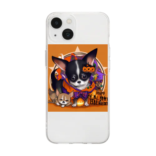 チワワの親子とハッピーハロウィン Soft Clear Smartphone Case