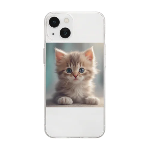 可愛い仔猫のイラストグッズ Soft Clear Smartphone Case