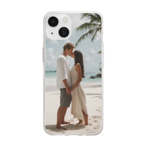 南国の砂浜と恋人 Soft Clear Smartphone Case