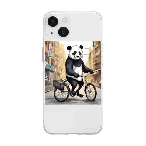 自転車に乗るパンダ Soft Clear Smartphone Case