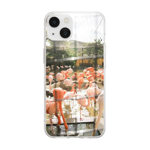 フェンス越しのフラミンゴ Soft Clear Smartphone Case