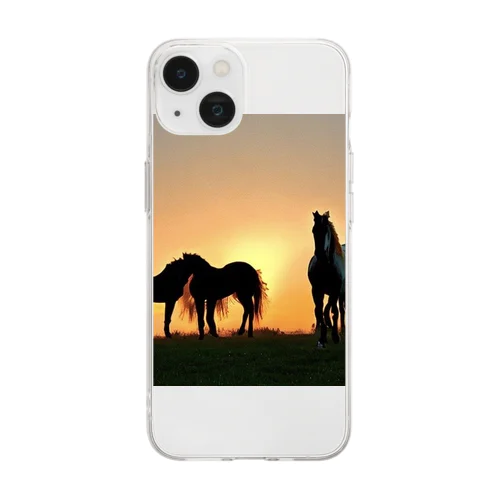 夕陽の中の馬 Soft Clear Smartphone Case