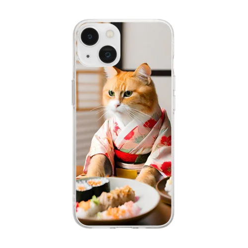 猫と着物の美しさ Soft Clear Smartphone Case