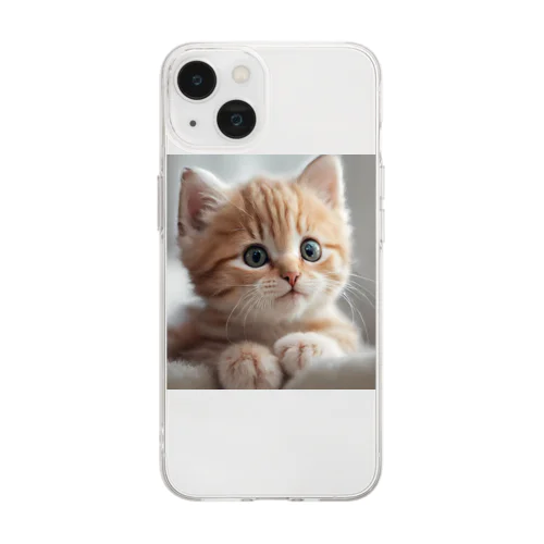 癒される猫のイラスト Soft Clear Smartphone Case