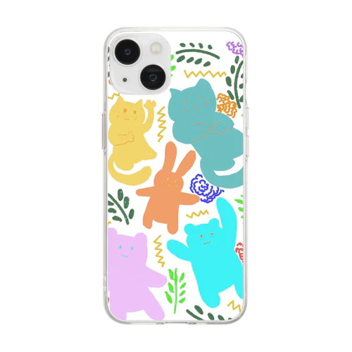 ボタニカルアニマル(ブルー) Soft Clear Smartphone Case