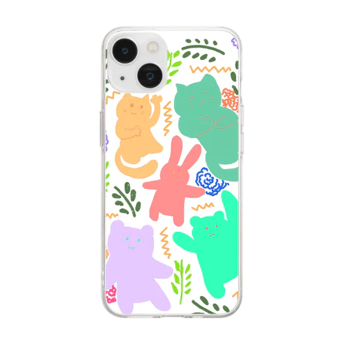 ボタニカルアニマル(グリーン) Soft Clear Smartphone Case