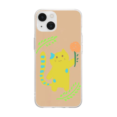 はい、お花あげる！(ブラウン) Soft Clear Smartphone Case