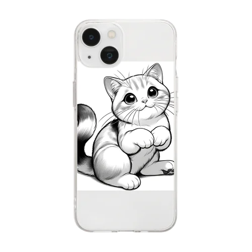 お座りにゃんにゃん Soft Clear Smartphone Case