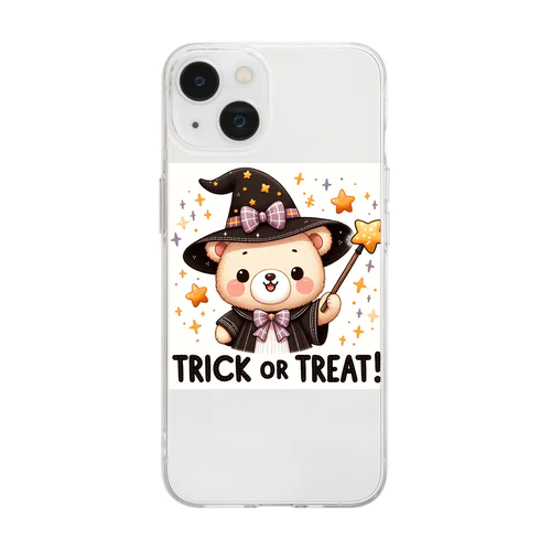 ハロウィンのクマウィン Soft Clear Smartphone Case