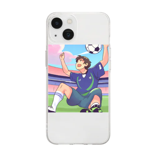 ワールドカップ優勝を夢見るサッカー少年 Soft Clear Smartphone Case