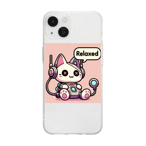 リラックスするサイバーパンクな猫 Soft Clear Smartphone Case