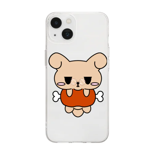 ムスっとわんちゃん　メガネバージョン Soft Clear Smartphone Case