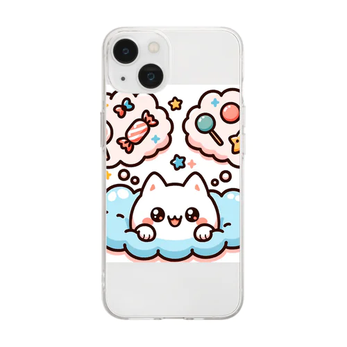 ワタまる お腹がすいたら、お菓子だね🎵 Soft Clear Smartphone Case