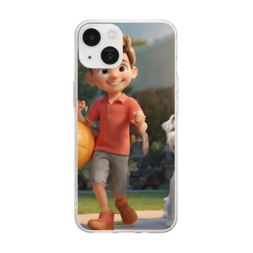 男の子と愛らしいシュナウザー・ドッグ② Soft Clear Smartphone Case