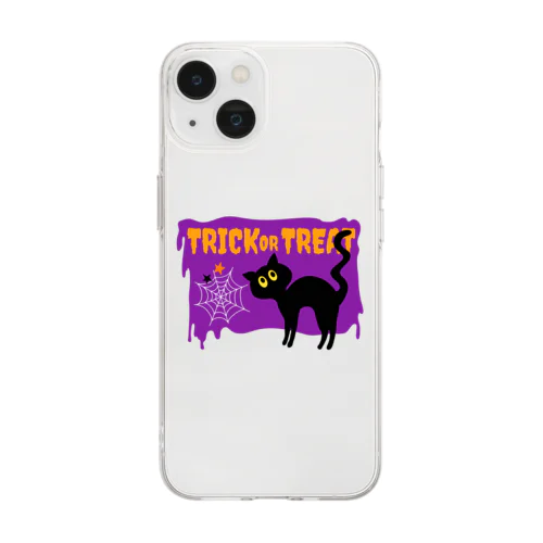 ハロウィンな黒猫 Soft Clear Smartphone Case