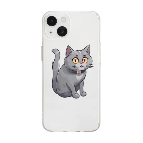 グレーキャット Soft Clear Smartphone Case