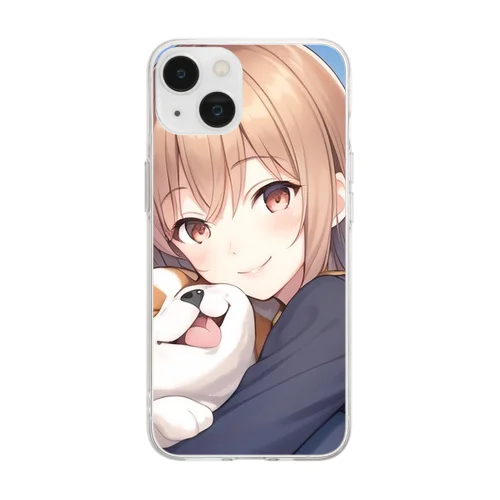 愛犬を抱きしめる少女 Soft Clear Smartphone Case