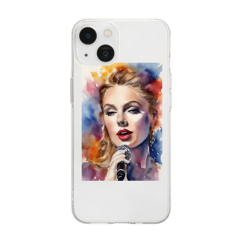 AI「Taylor Swift」水彩 Soft Clear Smartphone Case