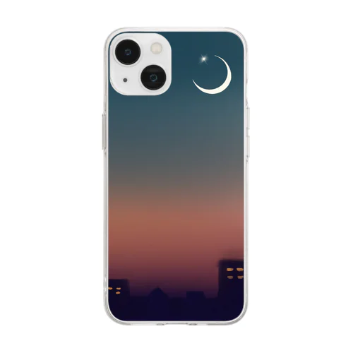 夕暮れと細い月 Soft Clear Smartphone Case