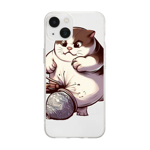 怒っている太った猫 Soft Clear Smartphone Case