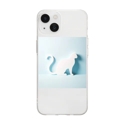 爽やかブルートーン猫シルエット Soft Clear Smartphone Case