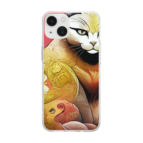 ねこあつめ 日本画風 可愛らしい猫たちのアートプリント Soft Clear Smartphone Case