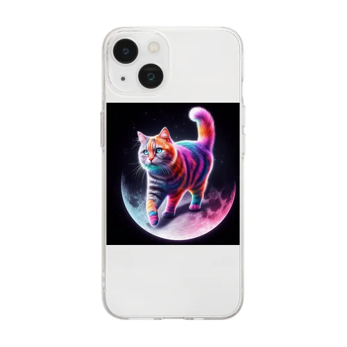 ムーンキャット【月で暮らす猫】 Soft Clear Smartphone Case