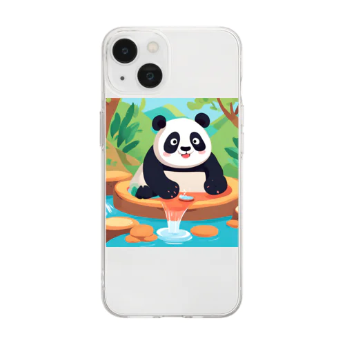 温泉を楽しむパンダイラストのグッズ Soft Clear Smartphone Case