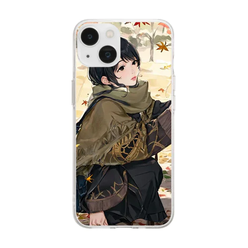 イチョウと紅葉と女の子 Soft Clear Smartphone Case