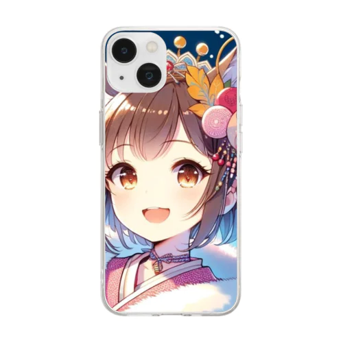 猫ギャル振り袖 Soft Clear Smartphone Case