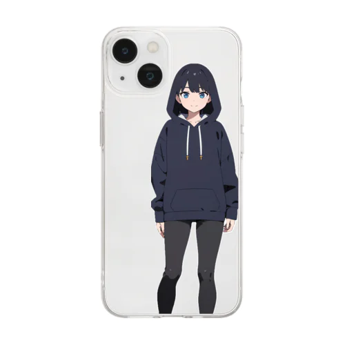 パーカー女子_紺パーカー+レギンス Soft Clear Smartphone Case