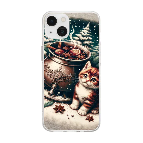 レトロな子猫とカフェ Soft Clear Smartphone Case