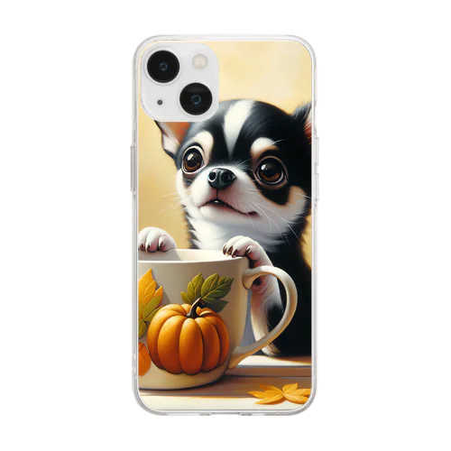 Autumn Curiosity: Chihuahua & Mug Magic 秋の好奇心: チワワとマグカップ Soft Clear Smartphone Case