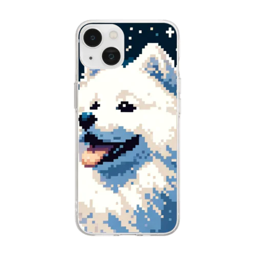 白い犬のドット絵 Soft Clear Smartphone Case