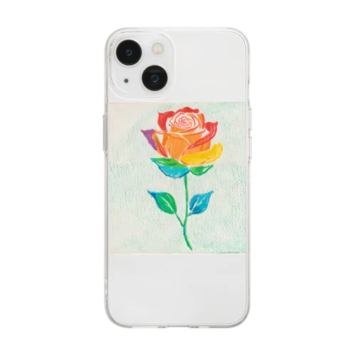 お絵描き風 レインボーローズ Soft Clear Smartphone Case