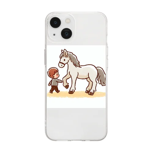 馬と子供のカラーイラスト Soft Clear Smartphone Case