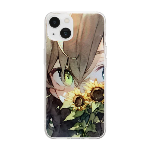 ひまわりで隠す娘 Soft Clear Smartphone Case