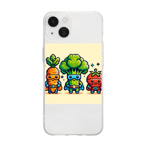 ドットヒーローになる野菜達A Soft Clear Smartphone Case