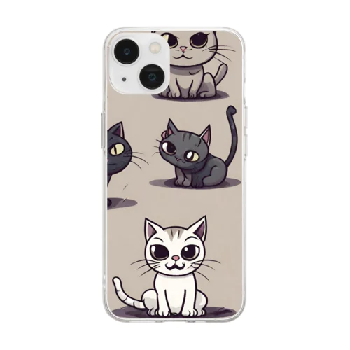 怖かわ猫(複数) Soft Clear Smartphone Case