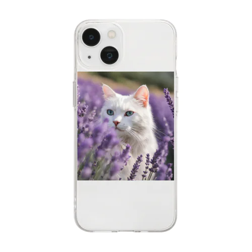 ラベンダー猫 Soft Clear Smartphone Case