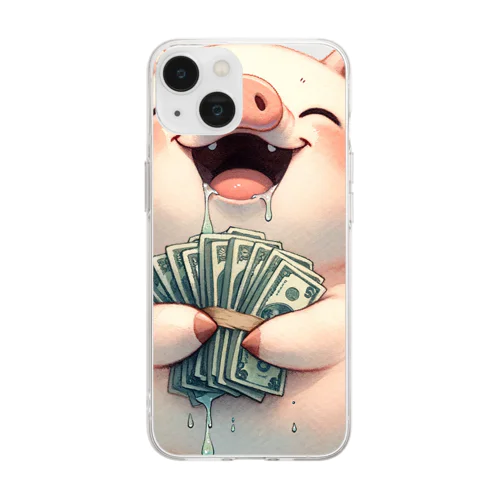資本主義の豚「お金大好き」 Soft Clear Smartphone Case
