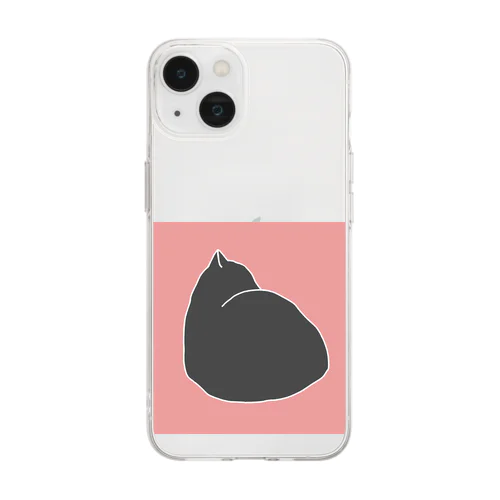 ねこねこシルエット　ピンク Soft Clear Smartphone Case