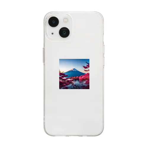 富士山と紅葉、そして湖のグッズ Soft Clear Smartphone Case
