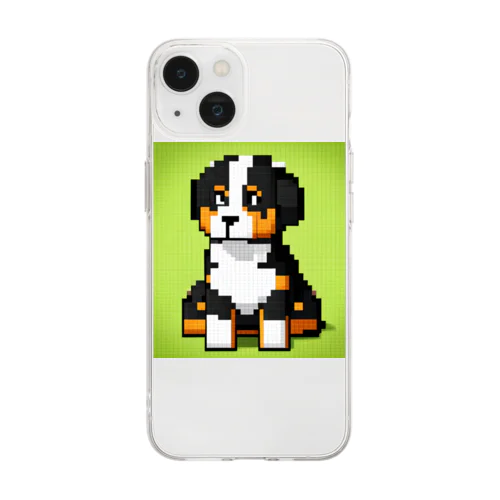 ドット絵バーニーズマウンテンドッグの子犬 ソフトクリアスマホケース