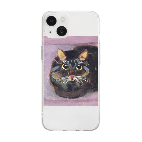 愛猫ポワロ、日本画 Soft Clear Smartphone Case