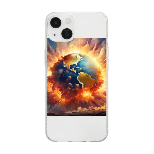 惑星が地球に落下、そして大爆発のグッズ Soft Clear Smartphone Case