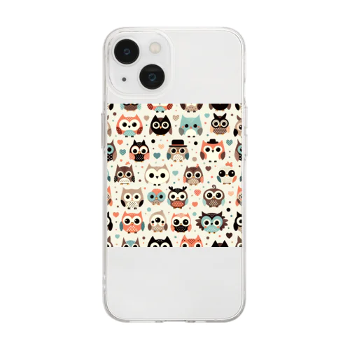 フクロウドット柄 Soft Clear Smartphone Case