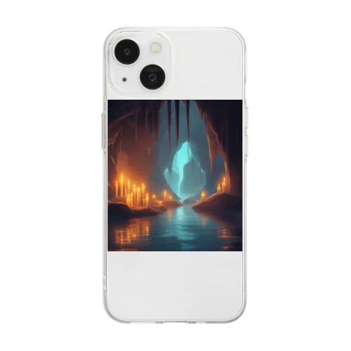 幻想の灯り 洞窟のキャンドルアートFantasia Illumination: Cave Candle Art Soft Clear Smartphone Case